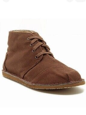 Toms Chukka Canvas Lace Up Ankle Boots High Top Brown Men's Size 10